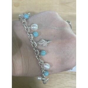 Milor Pearl and Turquoise Sea Life, Grannycore Bracelet-925 Made in Italy 7.5"